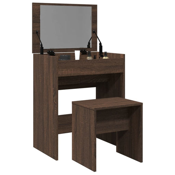 vidaXL Dressing Table with Stool Brown Oak-Look 60x40x113.5 cm