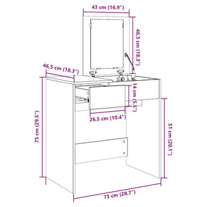 Schminktisch mit Spiegel, Weiß, 73x46,5x120 cm