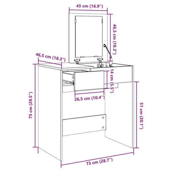 Schminktisch Betongrau mit Spiegel 73x46,5x120 cm