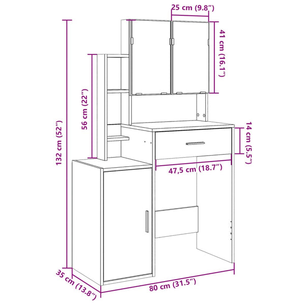 Schminktisch mit Schrank Grau Sonoma-Eiche