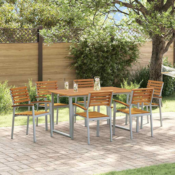7-teilige Garten Essgruppe aus Akazienholz