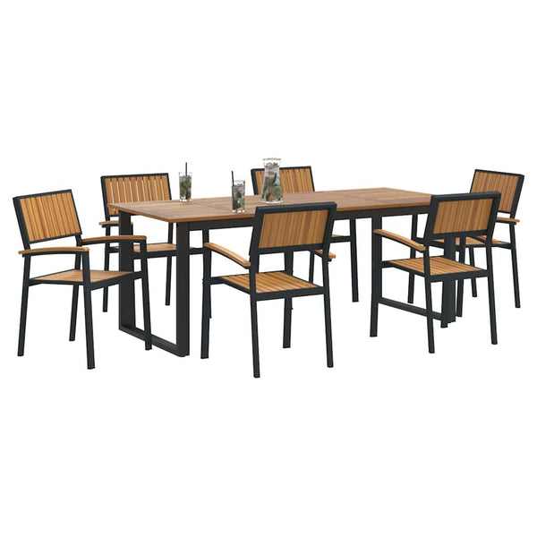 Schwarze Garten Essgruppe 7-teilig Akazie Massivholz