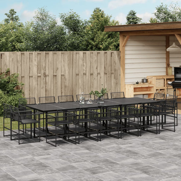 17-teilige Garten Essgruppe Schwarz Poly Rattan