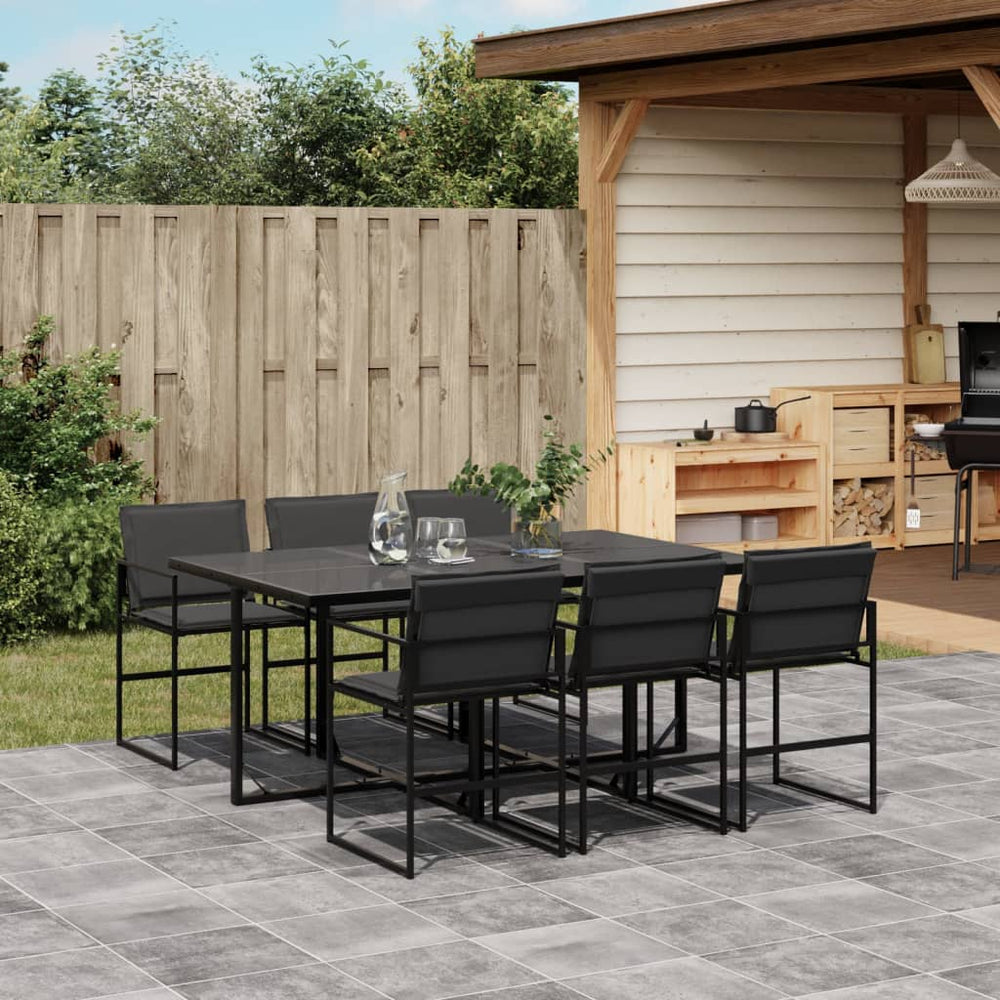 vidaXL Ensemble de salle à manger de jardin 7 pièces avec coussins Noir Textilène