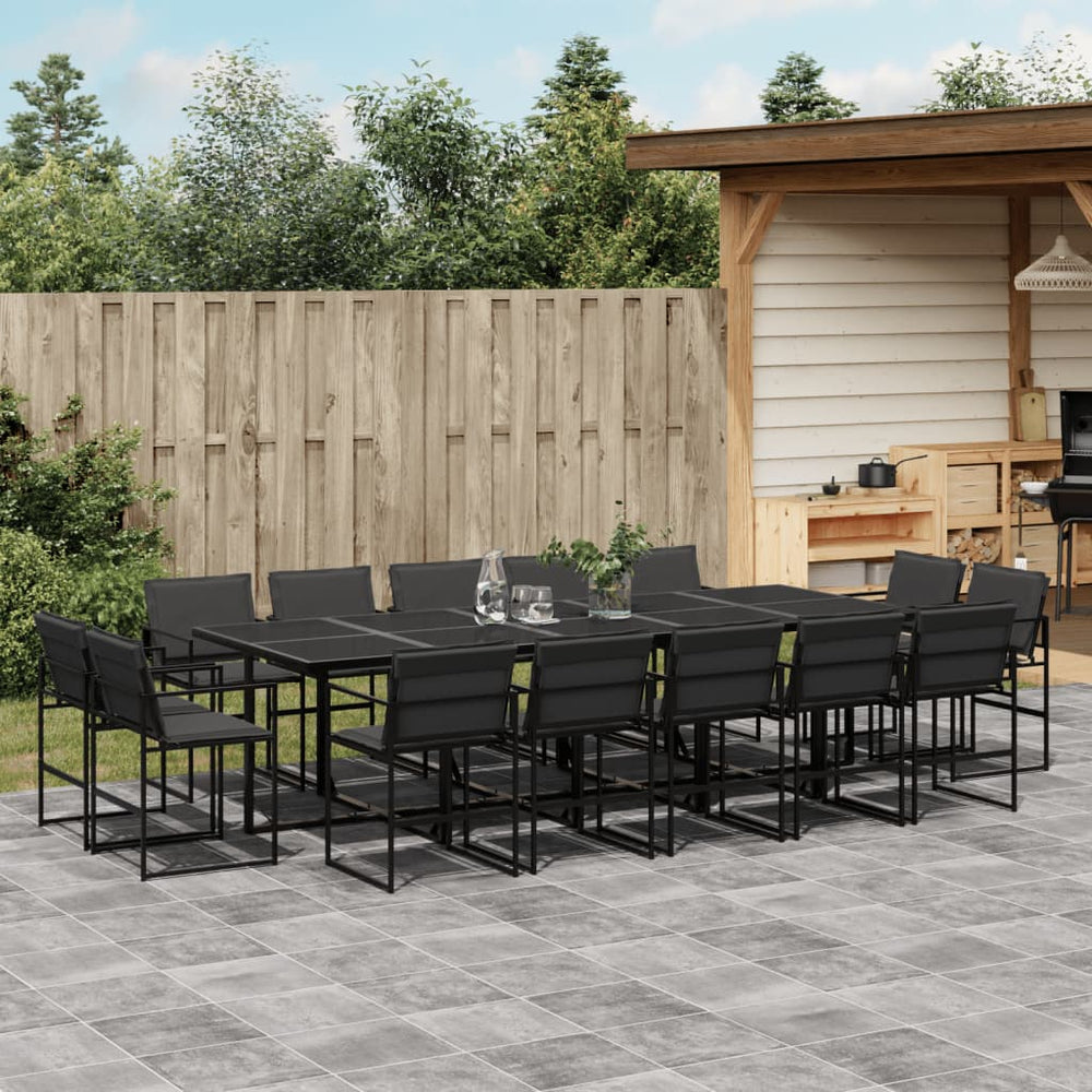 vidaXL Ensemble repas de jardin 15 pcs avec coussins textilène noir