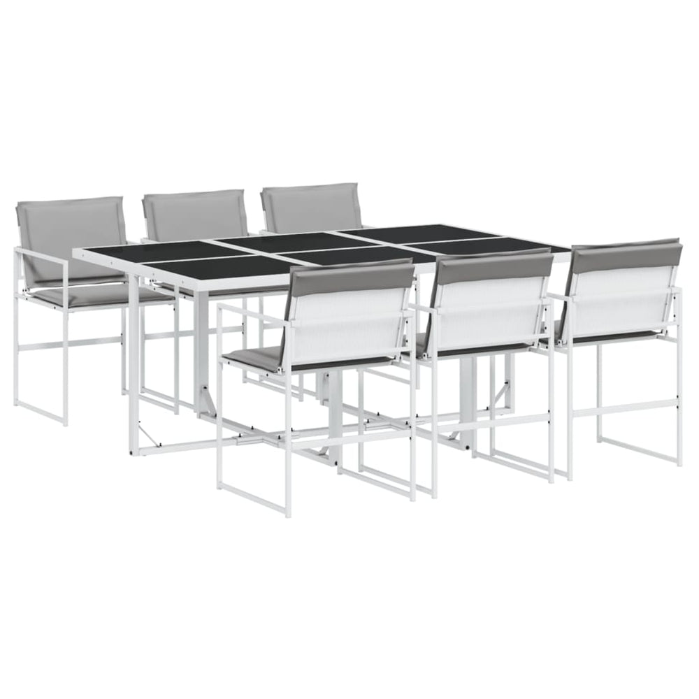 vidaXL Salon de jardin à dîner 7 pcs avec coussins Blanc Textilène