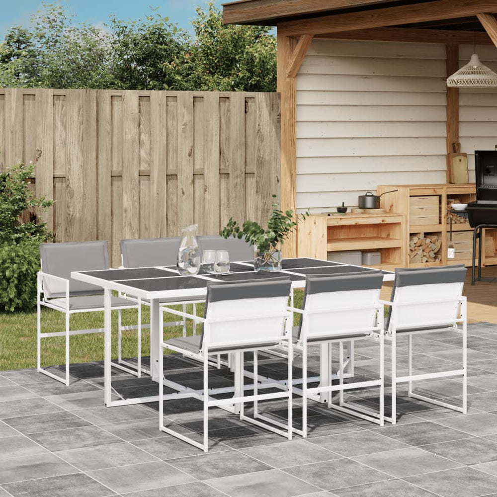vidaXL Salon de jardin à dîner 7 pcs avec coussins Blanc Textilène