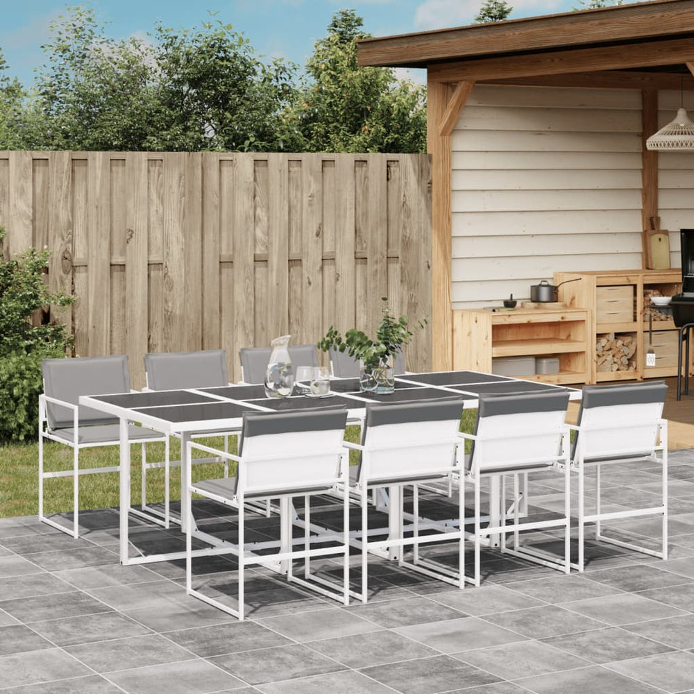 vidaXL Salon de jardin à dîner 9 pcs avec coussins Blanc Textilène