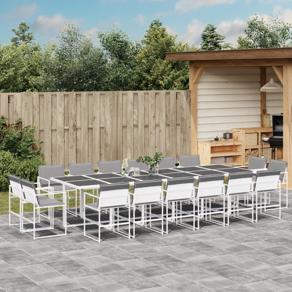 17-teilige Garten Essgruppe Weiß Textilene mit Kissen