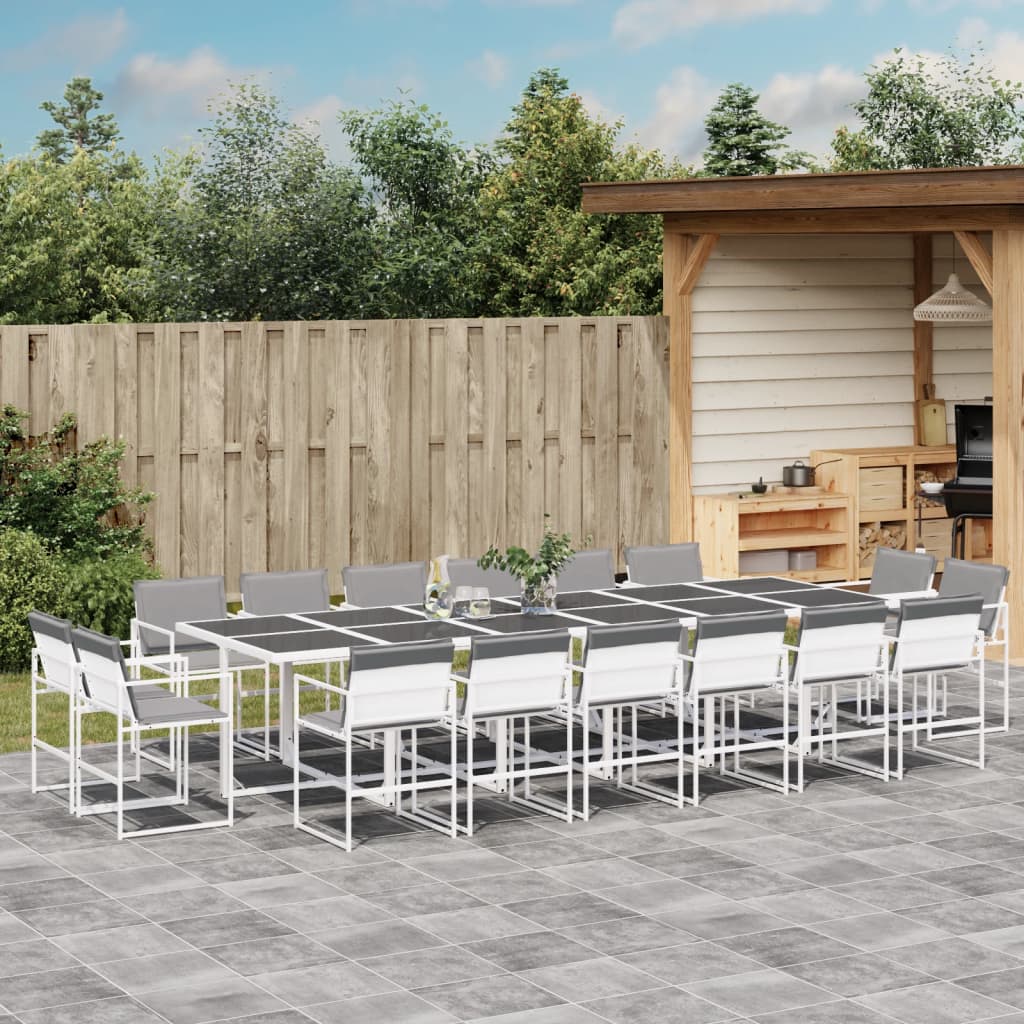 17-teilige Garten Essgruppe Weiß Textilene mit Kissen