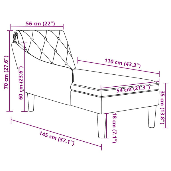 Chaiselongue Wolkengrau mit Armlehne Rechts