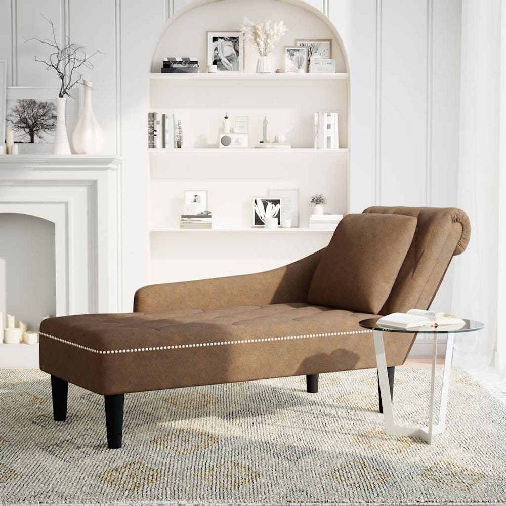 vidaXL Chaiselongue avec coussin et accoudoir droit Similicuir marron