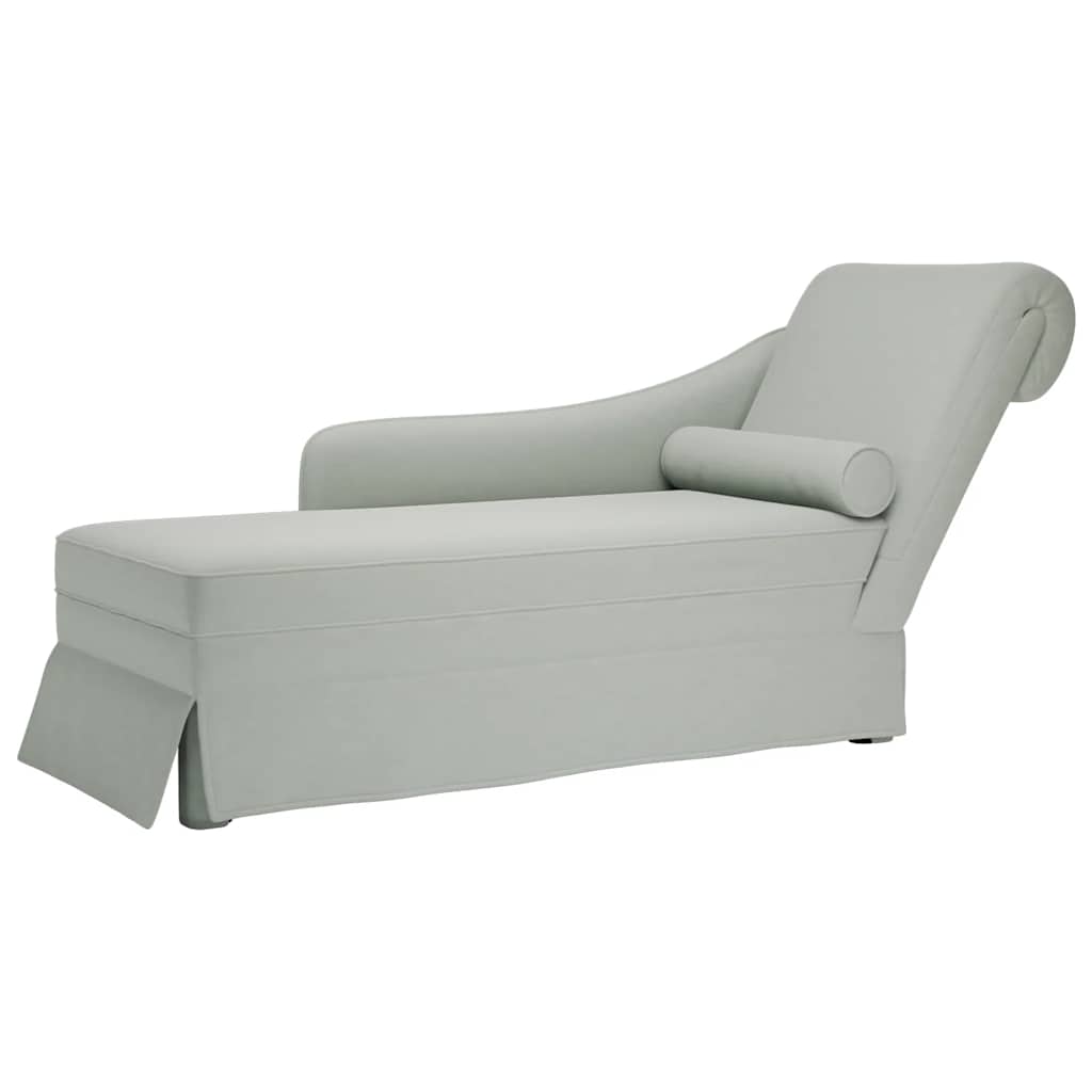 Hellgraue Samt Chaiselongue mit Nackenrolle