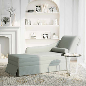 Hellgraue Samt Chaiselongue mit Nackenrolle