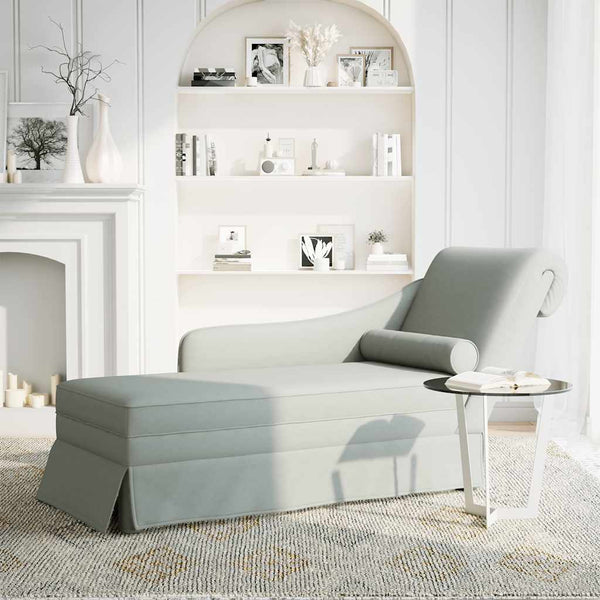 Hellgraue Samt Chaiselongue mit Nackenrolle
