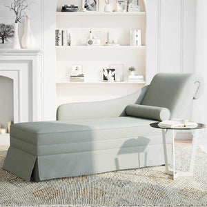 Hellgraue Samt Chaiselongue mit Nackenrolle