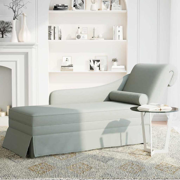 Hellgraue Samt Chaiselongue mit Nackenrolle