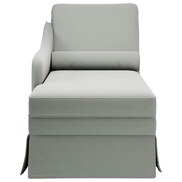 Hellgraue Samt Chaiselongue mit Nackenrolle