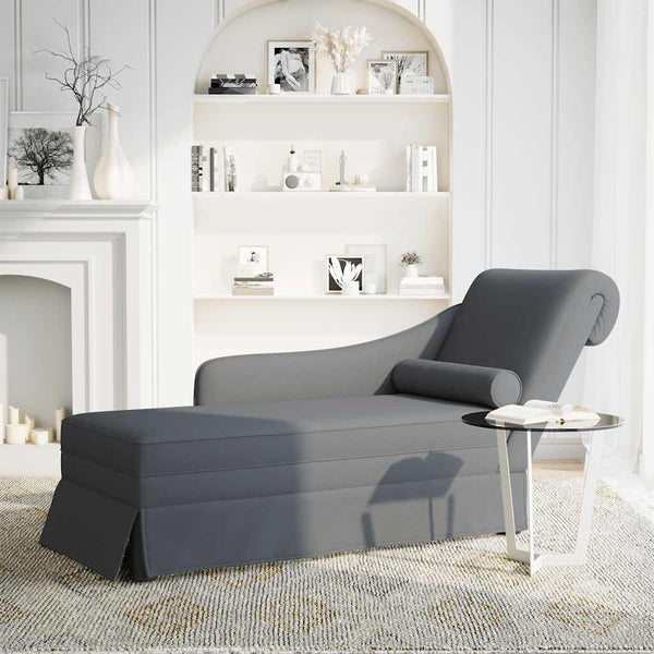 Dunkelgraue Samt Chaiselongue mit Nackenrolle