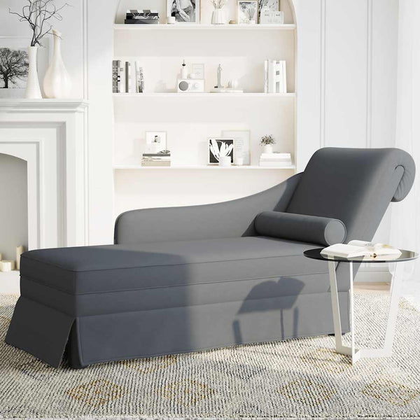 Dunkelgraue Samt Chaiselongue mit Nackenrolle