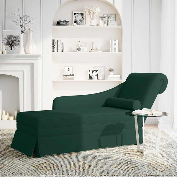 Dunkelgrüne Samt Chaiselongue mit Nackenrolle