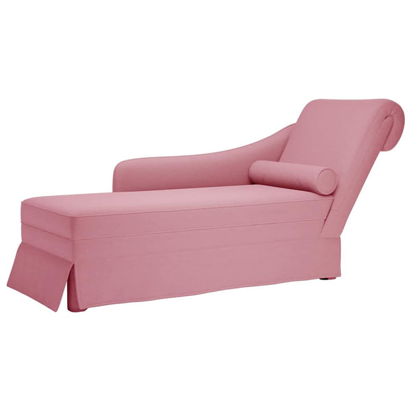 Rosa Samt Chaiselongue mit Nackenrolle