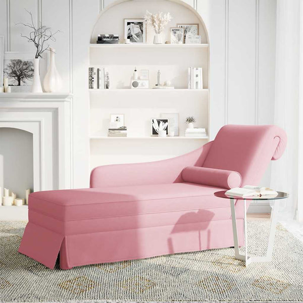 Rosa Samt Chaiselongue mit Nackenrolle