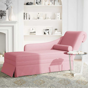 Rosa Samt Chaiselongue mit Nackenrolle