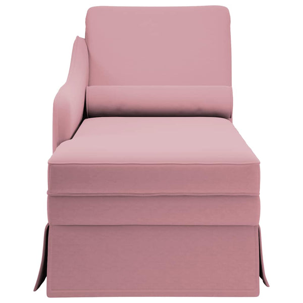 Rosa Samt Chaiselongue mit Nackenrolle