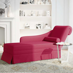 Weinrote Samt Chaiselongue mit Nackenrolle