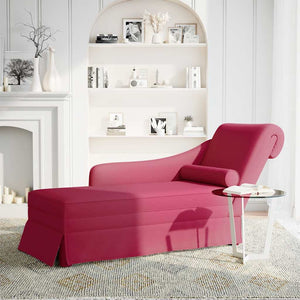Weinrote Samt Chaiselongue mit Nackenrolle