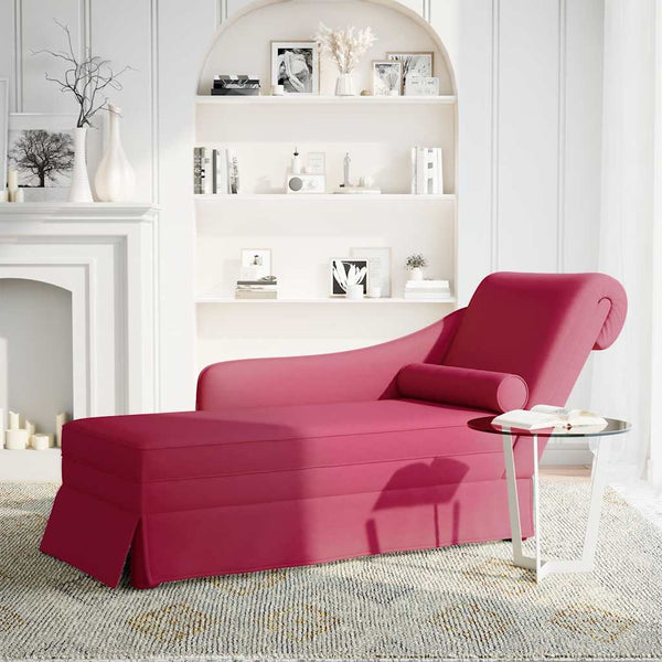 Weinrote Samt Chaiselongue mit Nackenrolle