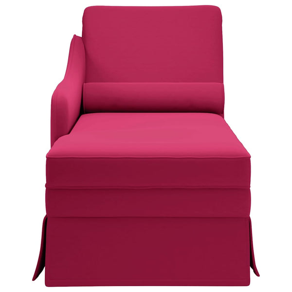Weinrote Samt Chaiselongue mit Nackenrolle