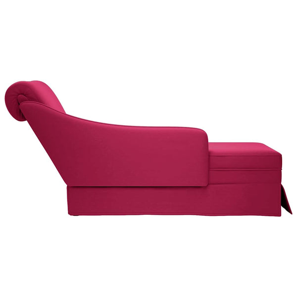 Weinrote Samt Chaiselongue mit Nackenrolle