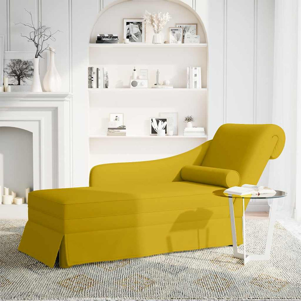 vidaXL Chaise longue avec traversin et accoudoir droit Velours jaune