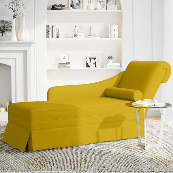 Gelbe Samt Chaiselongue mit Nackenrolle