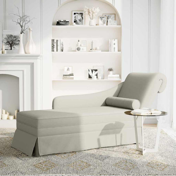 Creme Samt Chaiselongue mit Nackenrolle