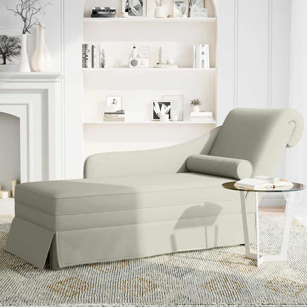 Creme Samt Chaiselongue mit Nackenrolle