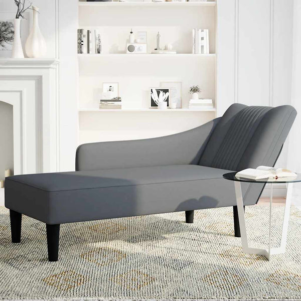Dunkelgraue Samt Chaiselongue mit Armlehne Rechts