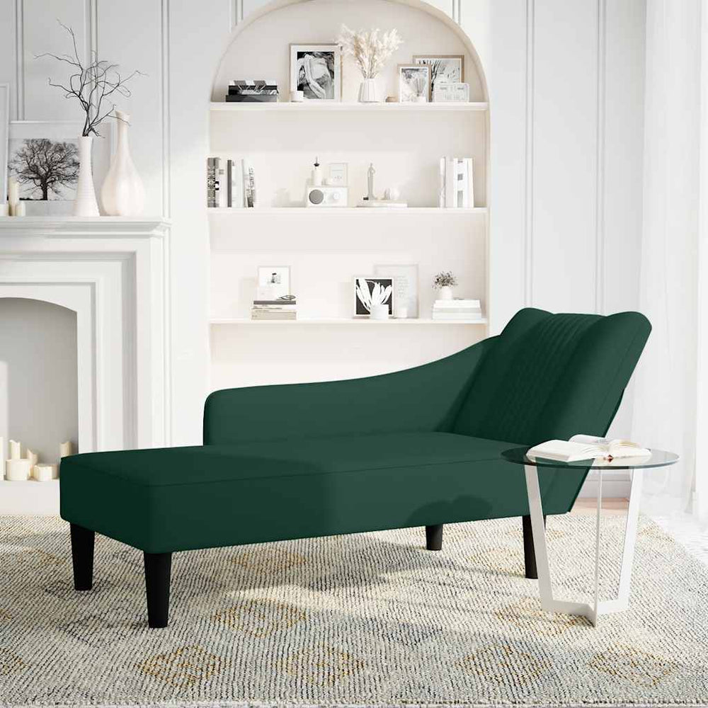 vidaXL Chaise longue avec accoudoir droit Velours vert foncé