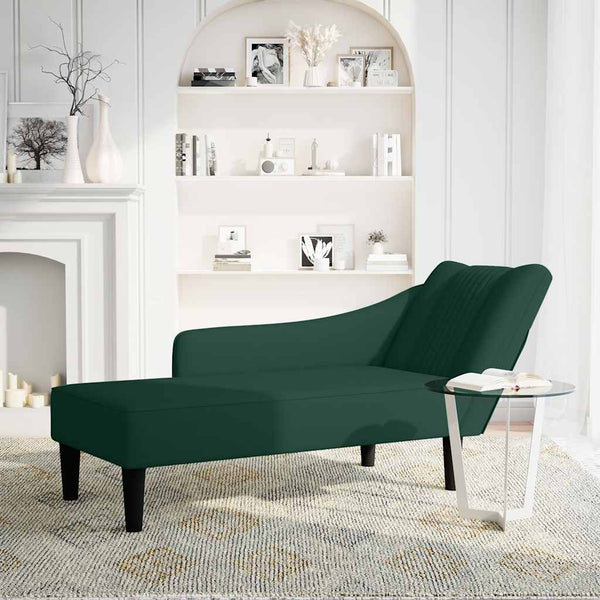 Dunkelgrüne Samt Chaiselongue mit Armlehne rechts