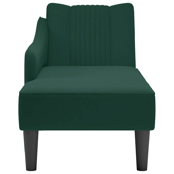 Dunkelgrüne Samt Chaiselongue mit Armlehne rechts