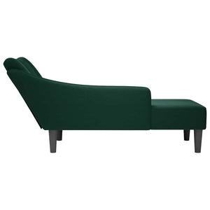 Dunkelgrüne Samt Chaiselongue mit Armlehne rechts