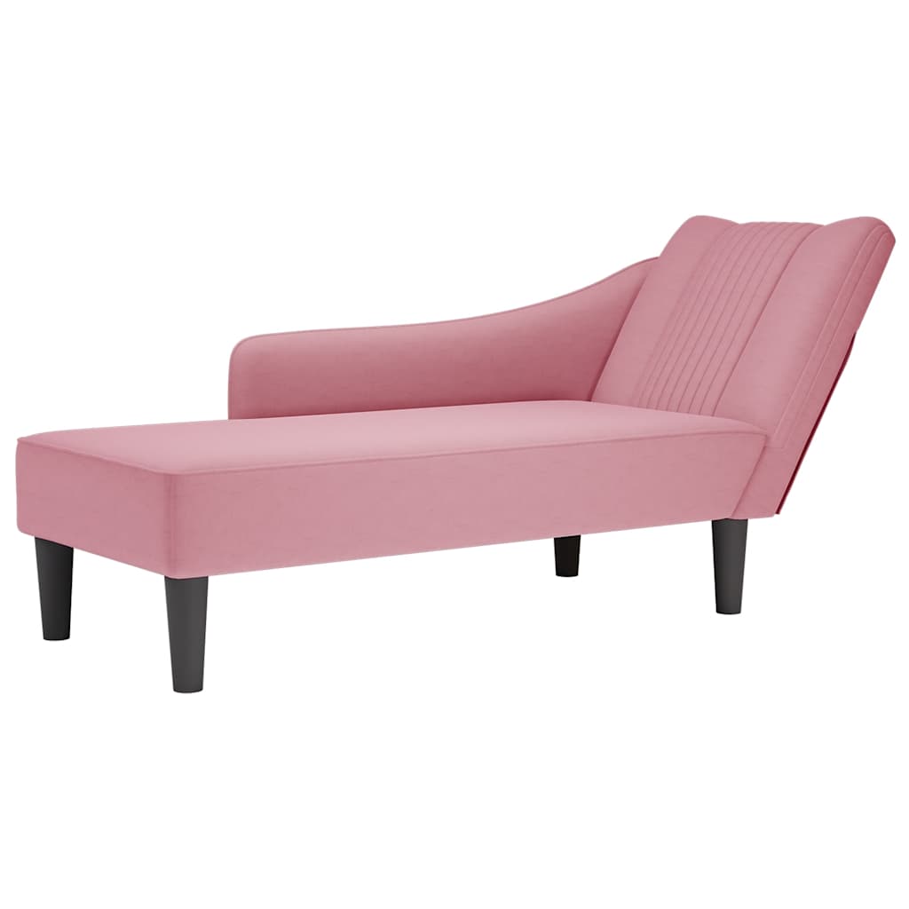 Rosa Samt Chaiselongue mit Armlehne Rechts