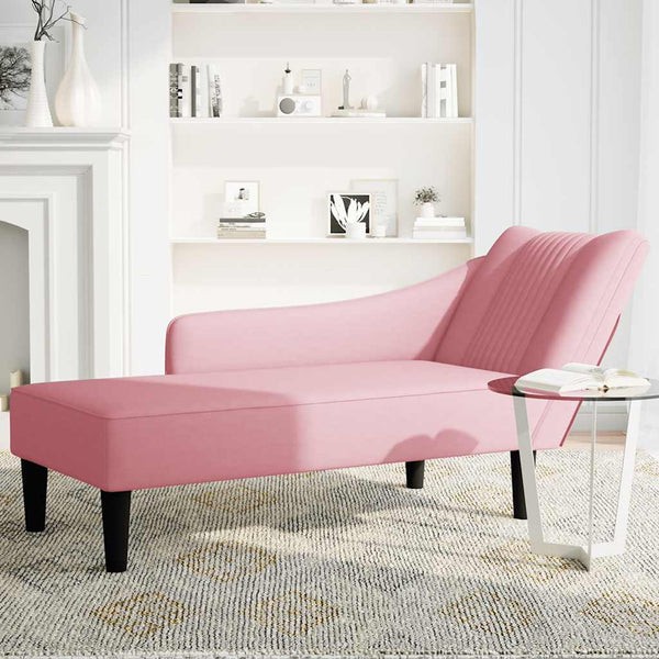 Rosa Samt Chaiselongue mit Armlehne Rechts