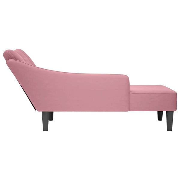 Rosa Samt Chaiselongue mit Armlehne Rechts