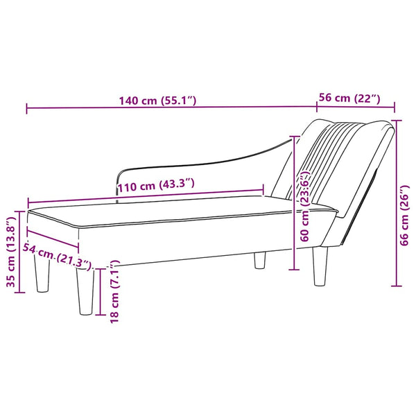 Rosa Samt Chaiselongue mit Armlehne Rechts