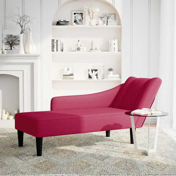 Weinrote Samt Chaiselongue mit Armlehne