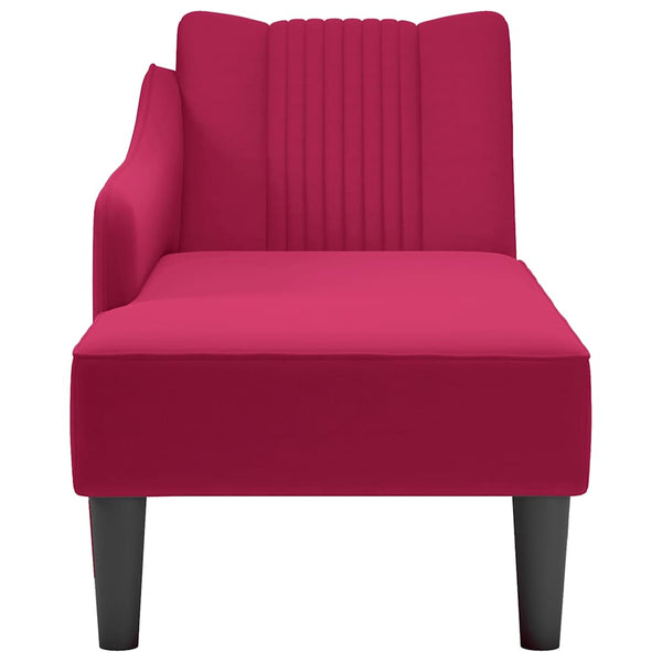 Weinrote Samt Chaiselongue mit Armlehne