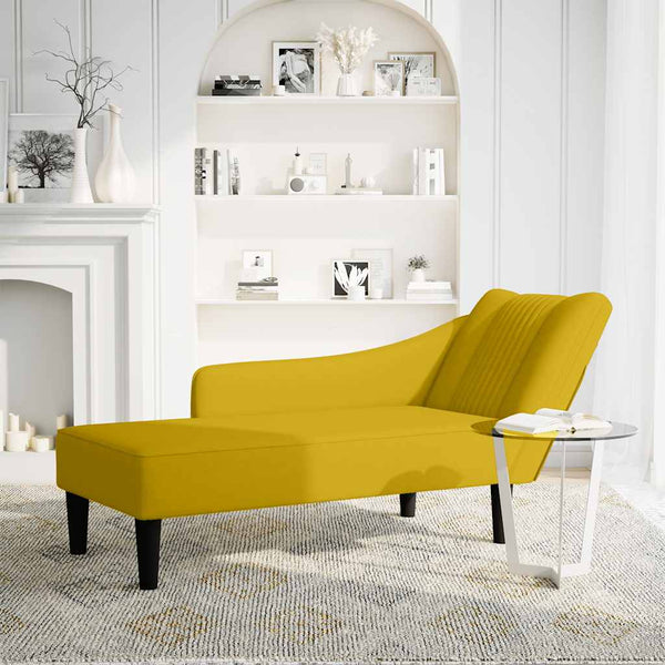 Gelbe Samt Chaiselongue mit Armlehne